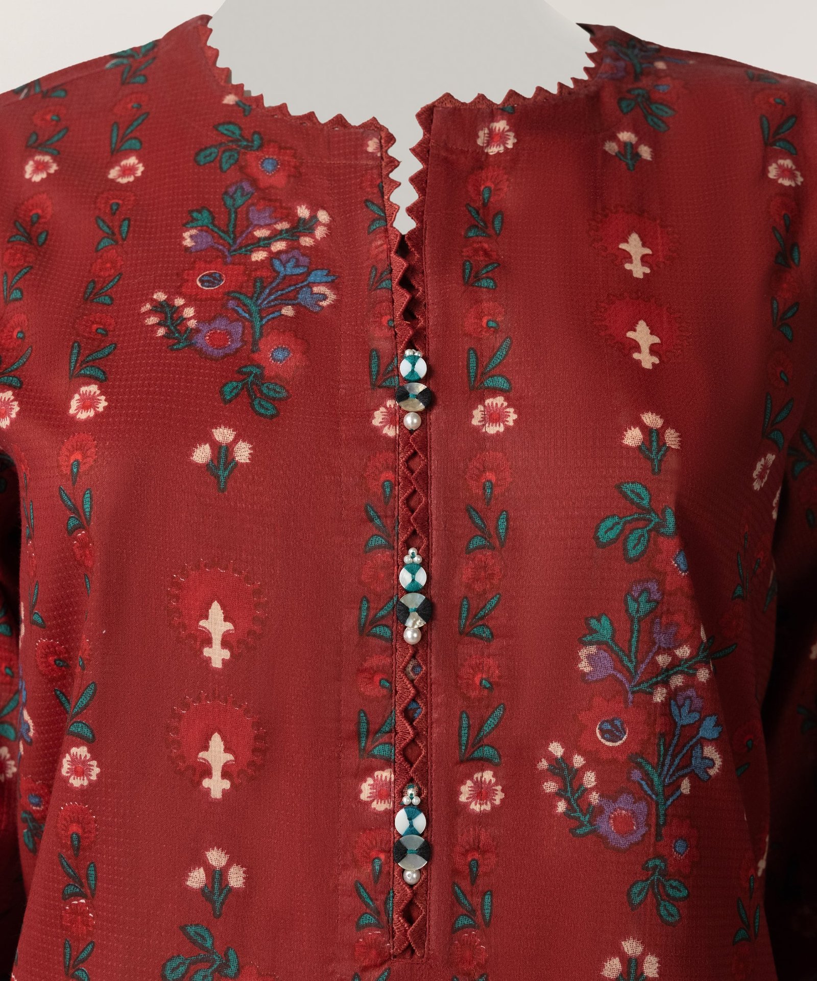 Maroon Dobby Printed Stitched 2pc - Image 2