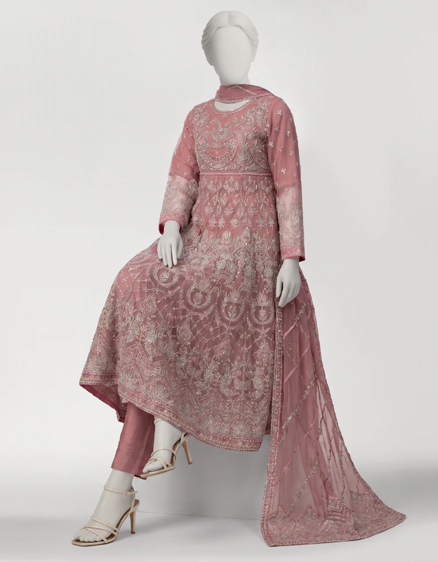 Pink Organza Embroidered Formal Stitched 3pc