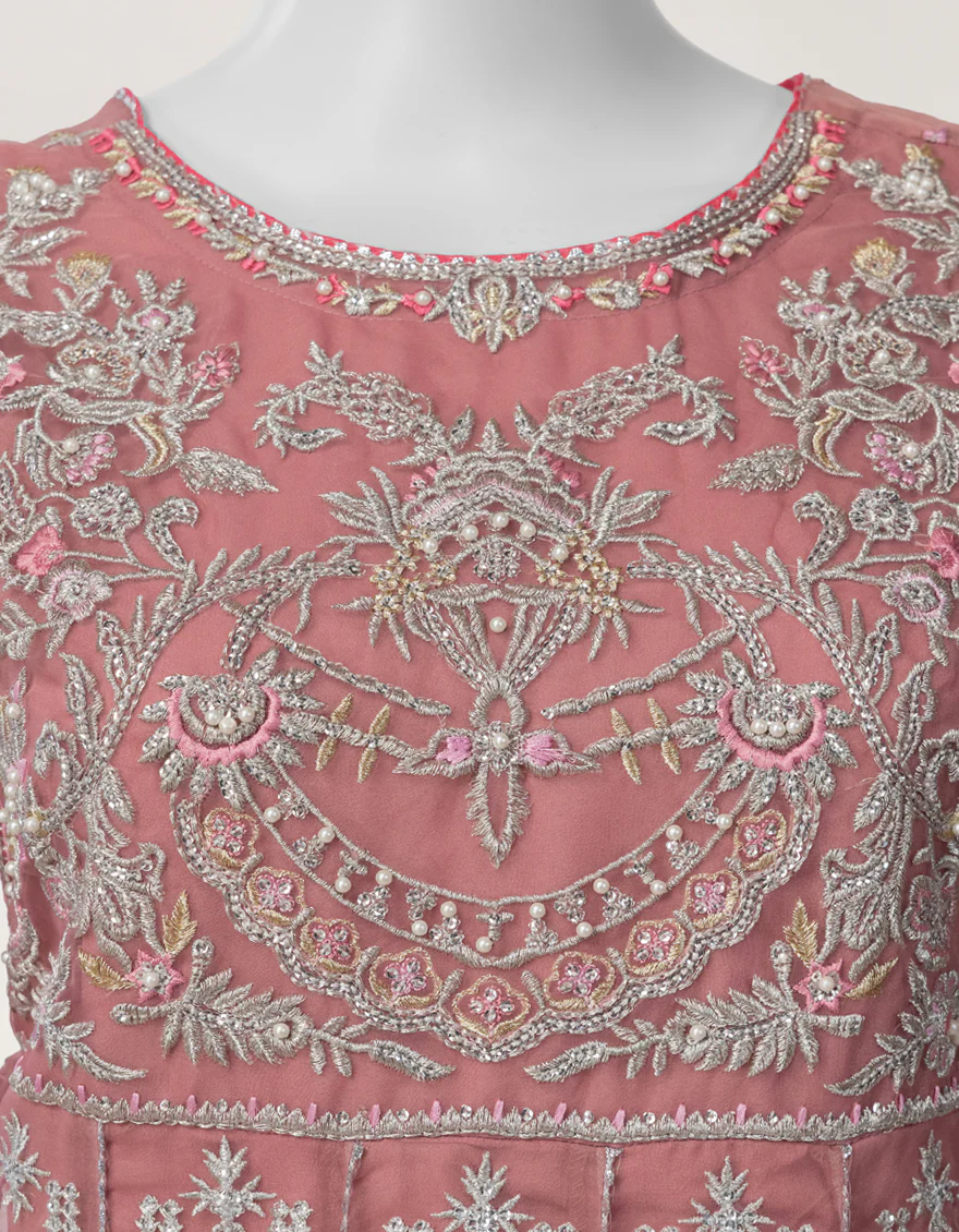 Pink Organza Embroidered Formal Stitched 3pc - Image 2