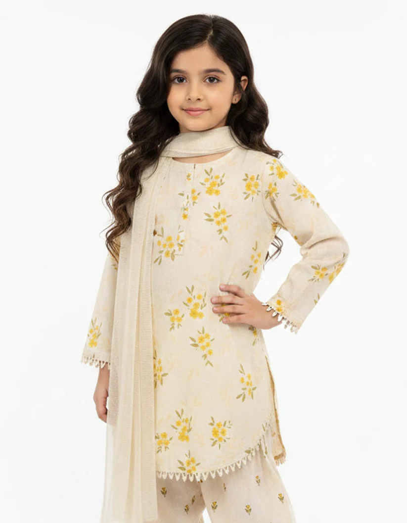 Cream Lawn Printed Stitched 3PC - Image 2