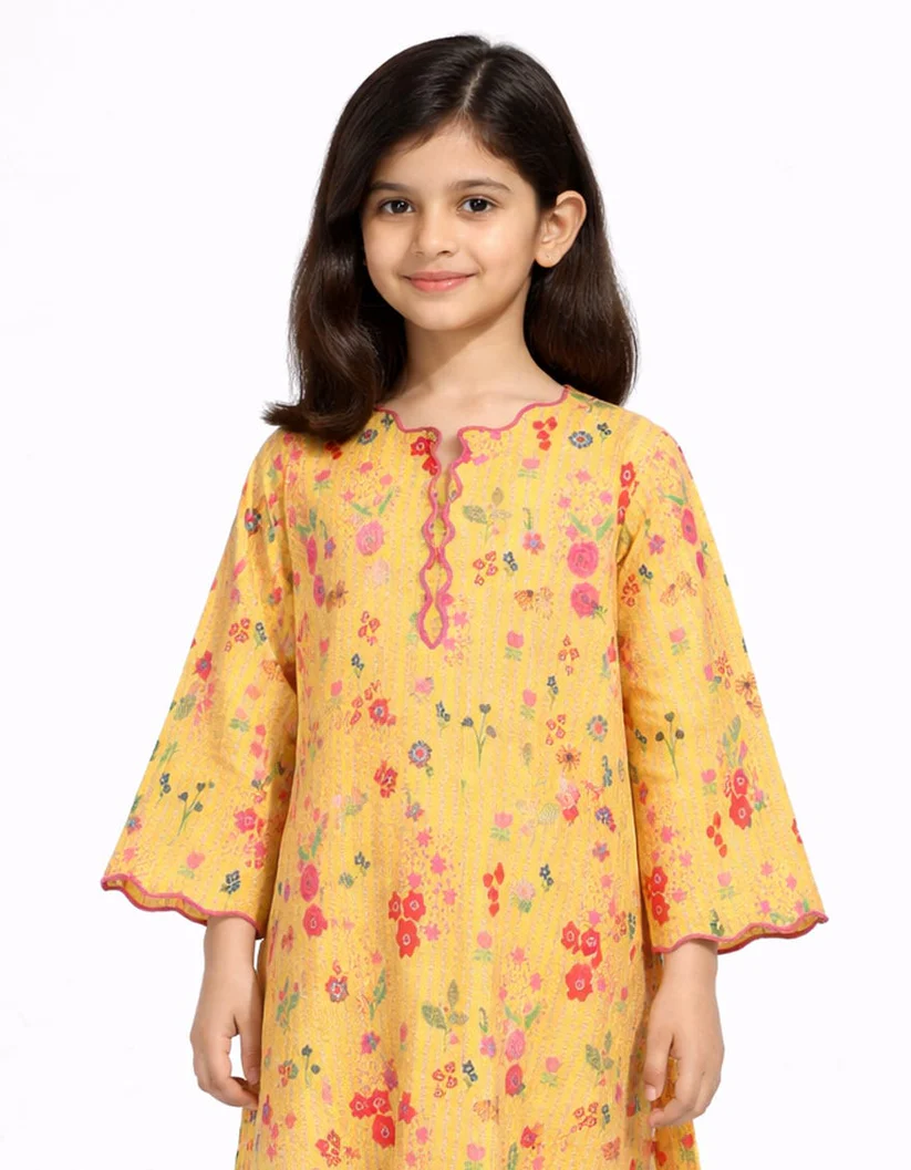 Yellow Lawn Printed Stitched 2PC - Image 2