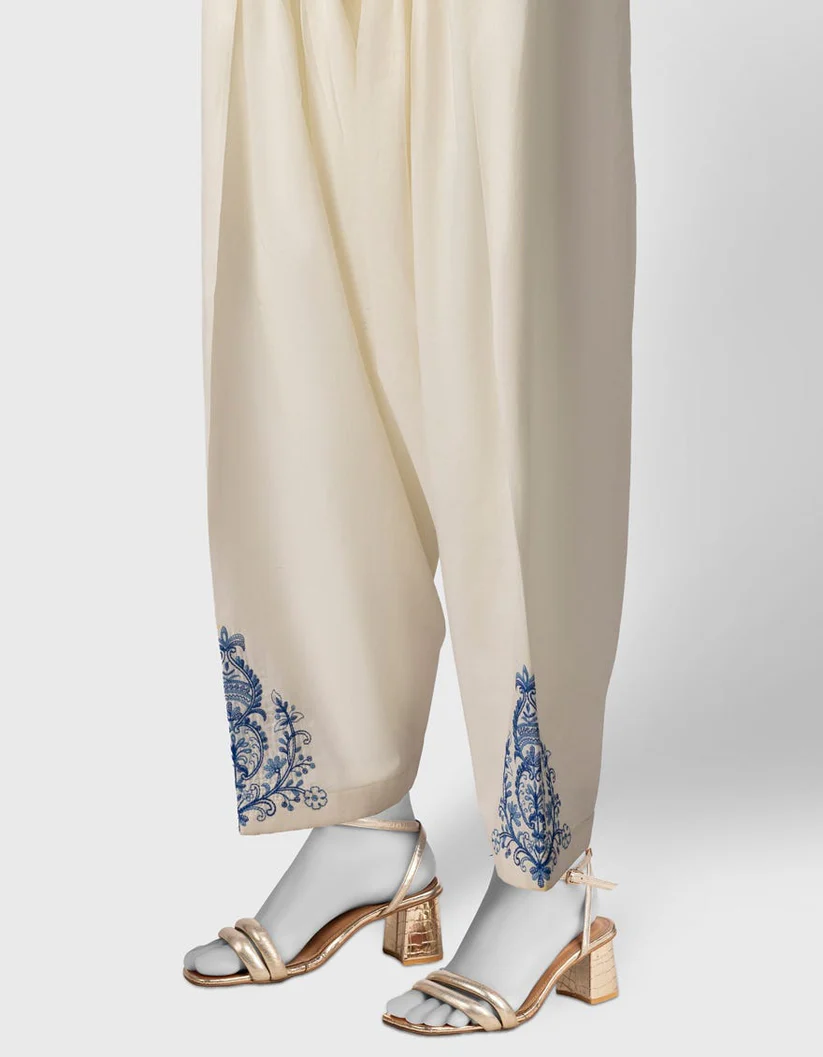 Off White Lawn Embroidered Shalwar - Image 2