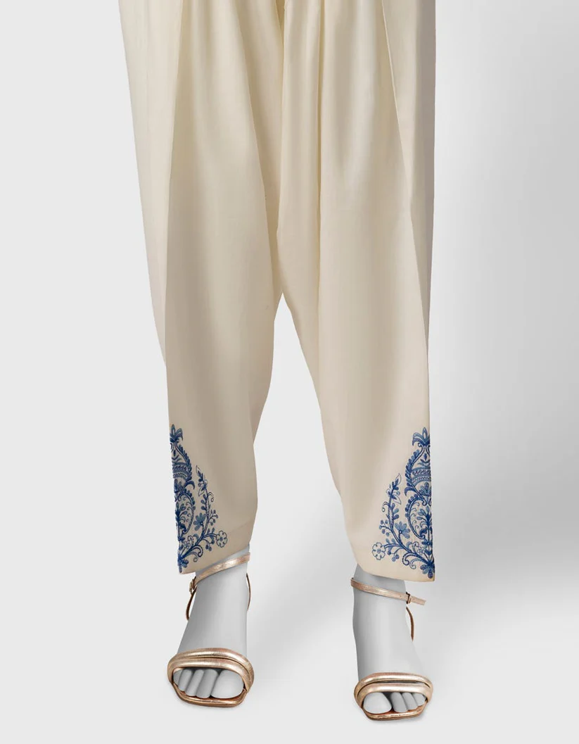 Off White Lawn Embroidered Shalwar
